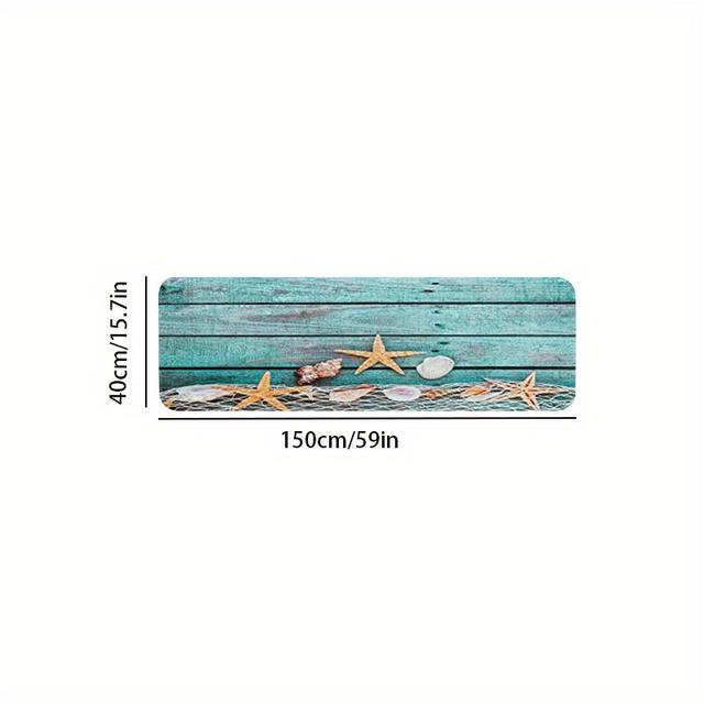 TEMU 1pc Starfish Print Floor Mat, Starfish Shallow Blue Wooden Board Mat, Long Strip Suitable For Kitchen And Living Room Decoration Floor Mat, Bathroom Mat Doorway Door Mat