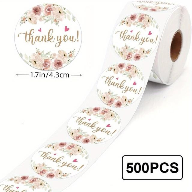 TEMU 500pcs/roll Adorable Flower Thank You Stickers - Perfect For Small Business, Bakery Packaging, Wedding Giveaways & Bridal Shower Parties!