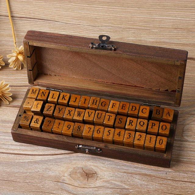 TEMU 42pcs/box Classic Vintage Alphabet Wooden Stamps Decorative Diy Alphabet Number Symbols Stamp Set For Diy Craft