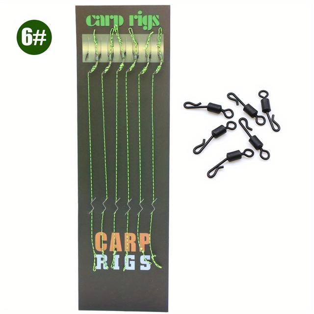 TEMU Ein Set aus 6 Karpfenangel-Rigs mit einer Bodenangel-, mit handgefertigten Vorfachseilen, gebogenen Haken mit einer 35LB geflochtenen Leine und Schnellwechsel-Schlaufen