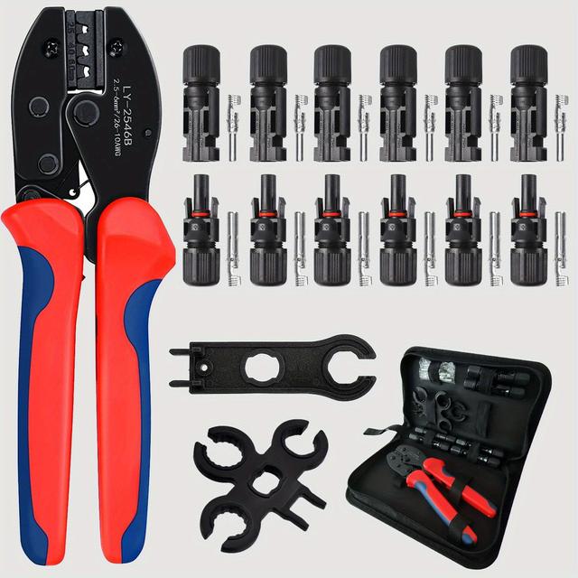TEMU 1 Set, Solar Crimping Pliers Tool Set, 6 Pair Of Solar Connectors +2 Pcs Wrench +1 Pcs Ly-2546b Crimping Tool +1 Pcs Carrying Bag For 2.5/4/6mm² Solar Panel Pv Cable, Solar System Photovoltaics