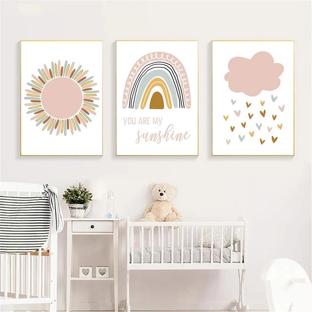 TEMU 3 stks Frameloze Sun Cloud Posters, Kinderkamer Art Print Regenboog Canvas Schilderij, Sunshine Kind Muur Art Poster, Nordic Foto Baby Kinderkamer Decor Geen Frame
