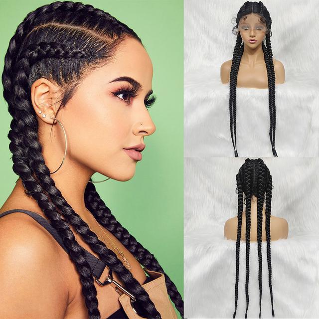 TEMU Lace Synthetic Braided Wig With 4 Strands, Long