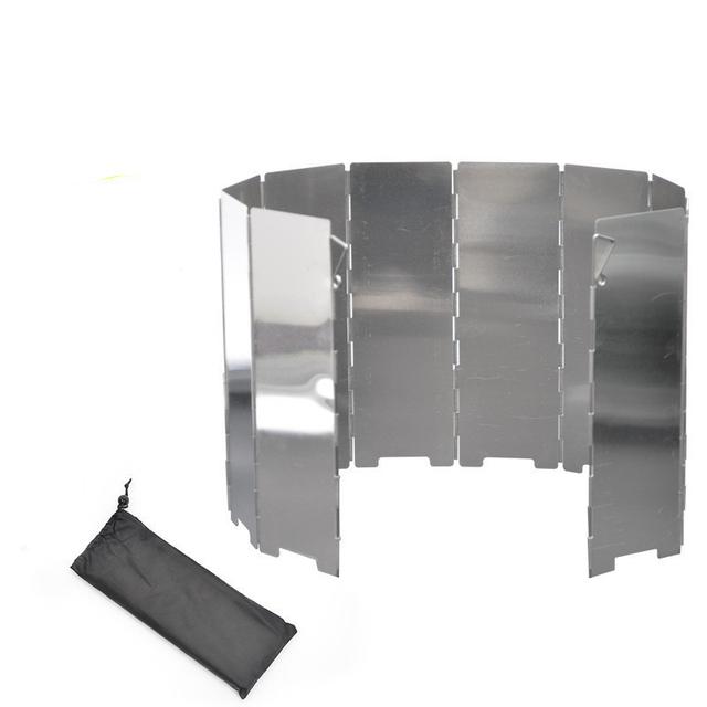 TEMU Windschutz für Campingkocher, ultraleichtes Aluminiumlegierung, faltbar mit Stiften, inklusive 10 Stück und einer Tragetasche.