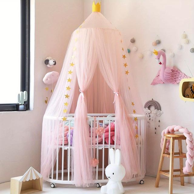 TEMU 1pc de Cama Princesa Rosa para Niñas - en Chifón con Detalles , Altura 94.5", Ideal Decoración Infantil y , ¡Perfecte también como Adorno Navideño o Halloween!