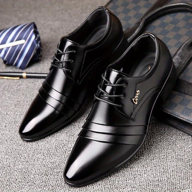 TEMU Men's Dress Shoes New Elegant Men's Shoes Casual Shoes British Loafers Pointed Toe Dress Shoes Lace-up Men's Gift Low-top Men's Black Shoes