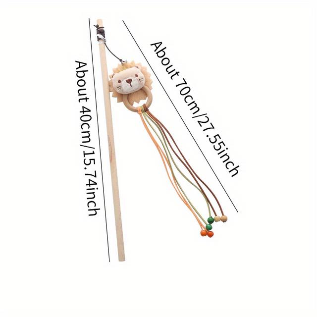 TEMU Cat Toy Wooden Pole Lion Teaser Wand Interactive Play Pet Supplies