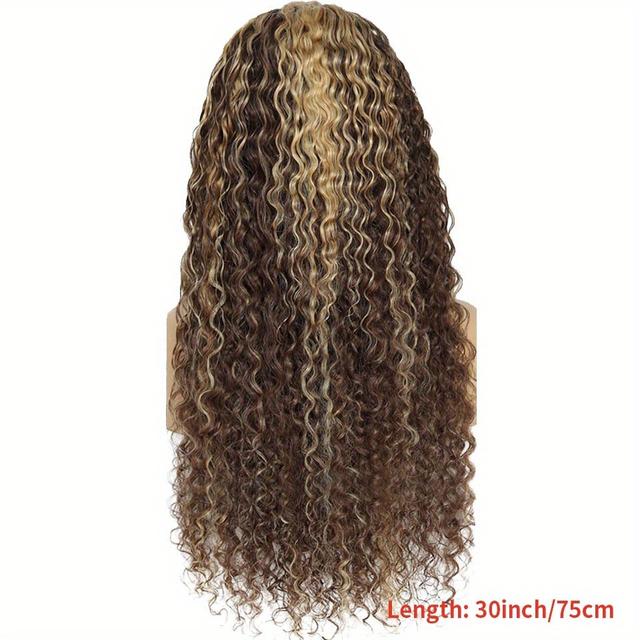 TEMU Peluca de Cabello Humano 13x4 Rizos Miel Resaltados, Peluca de Encaje Frontal 13x4 con Onda Profunda Ombre, Peluca de Cabello Remy para Mujeres