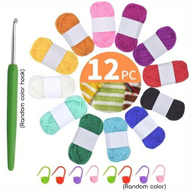 TEMU Complete Crochet Starter Kit For Beginners & Adults - 12 Vibrant Acrylic Yarn Colors, Premium 3.5mm Hook, Markers, 120g Total - Soft, Durable & Assorted For Crafting, Crochet Kit