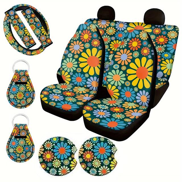 TEMU Tallew 10-teiliges abstraktes Hippie-Blumen Auto Zubehör Set, passend für die meisten Autos, Limousinen, SUVs und Trucks.