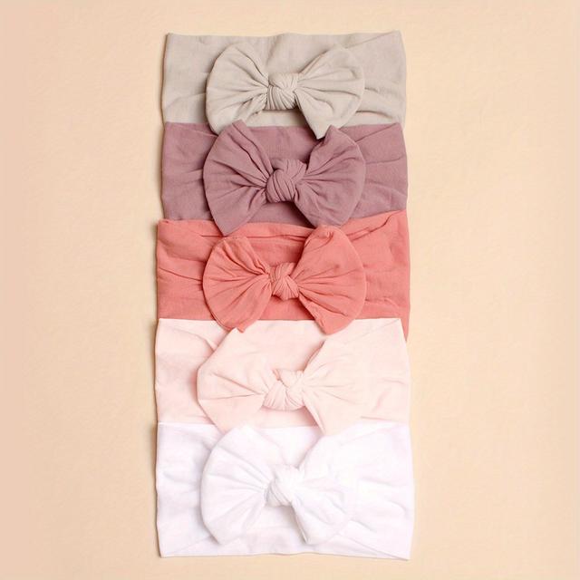 TEMU 5pcs Soft & Comfortable Nylon Bow Headbands For Babies - Vibrant , Stretchy & Accessories, & Birthday Celebrations