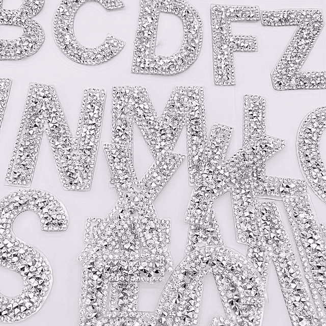 TEMU 26pcs Of A-z Silvery White Letters Rhinestone Resin Letters Silvery White Rhinestone Glitter Patch Diamond Stickers Suitable For Clothing, Shoe And Hat Decoration