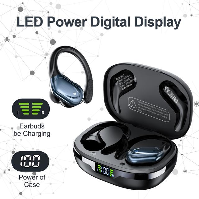 TEMU سماعات أذن لاسلكية جديدة للجري في الصالة الرياضية، سماعات أذن لاسلكية مع باس عميق، سماعات رأس مع خطافات أذن، سماعات أذن رياضية ستيريو عالية الجودة مع ميكروفون مدمج ومزود بخاصية إلغاء الضوضاء ENC