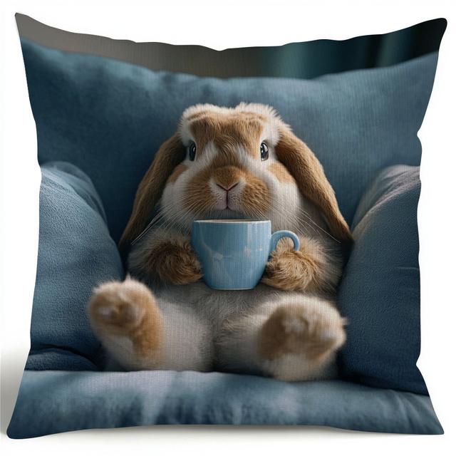 TEMU 1pc Double-sided Rabbit Pillow Cover, Polyester Woven Decorative Cushion Case With Zippered Closure, Versatile Sofa Throw Pillowcase For , No Insert - Zdq10980