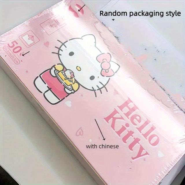 TEMU 50pcs Hello Kitty Car Trash Bags - Pink, Mini Plastic Garbage Bags With Cute Designs For Travel & Outdoor Use