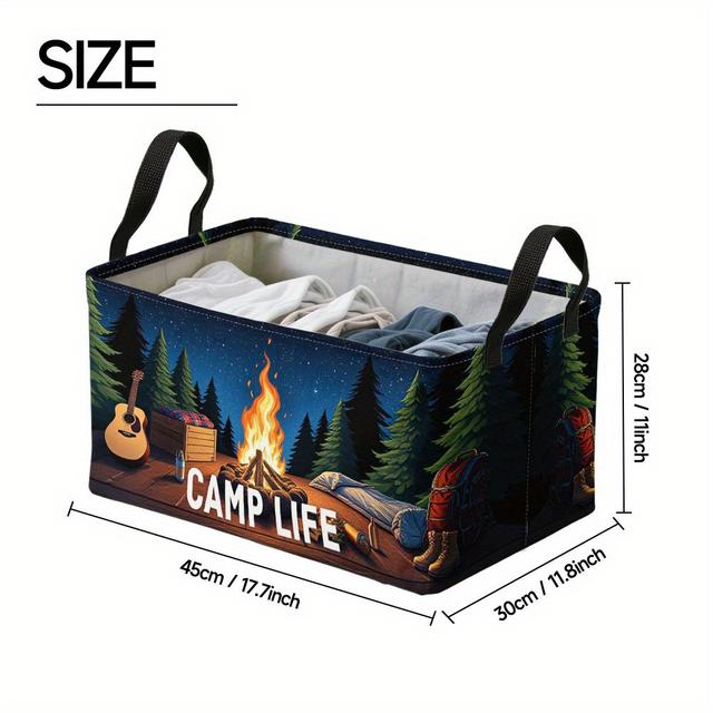 TEMU 1pc Extra Large Foldable Campfire Adventure Storage Hamper - Square Oxford Fabric With Metal Frame, "" Design For Yoga, Meditation, And Wellness Accessories, Camping Decor