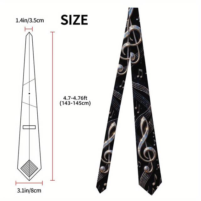 TEMU 1 Corbata para Hombre - Ideal para Eventos Formales o Casuales, Lavable a Máquina de Poliéster con Diseño Musical, Regalo Perfecto para , Bodas y Fiestas, Tela Duradera