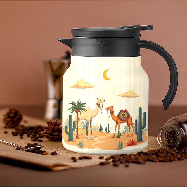 TEMU 1 قطعة 34 أونصة إبريق مفرغ الهواء مع تصميم سحب وجمل ، قارورة عازلة للمشروبات الساخنة، هدية للمغامرات الخارجية، السفر الصيفي، هدايا عيد الميلاد، ملحقات التخييم