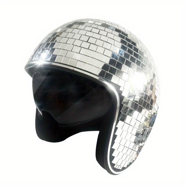 TEMU Sparkling Disco Ball Helmet Hat With Retractable Mirror Design - Shimmering Dance Party Headgear For &, 80s Theme Costume Accessory, Retro-futuristic Outfit, Dance Headpiece