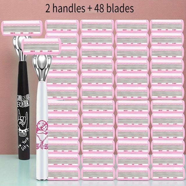 TEMU Women's Manual Epilation Razor With Aloe Lubricating Strip & 6-layer - Waterproof Shaving Suitable For Underarms, Legs, Arms, Body - Safe Shaver For Skin