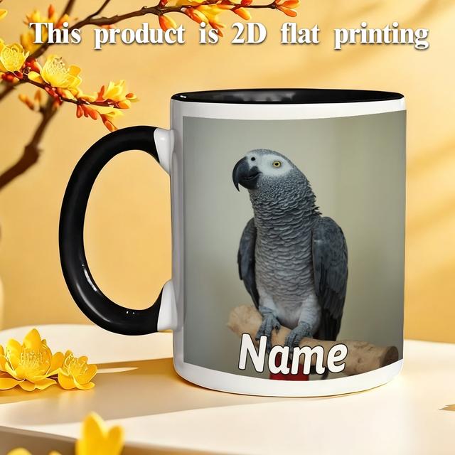 TEMU 1 قطعة كوب ببغاء رمادي مخصص - فنجان قهوة سيراميك 11 أونصة مع أنيقة، هدية مثالية لعشاق الطيور، مناسب للمنزل أو المكتب أو المطبخ، مثالي للعيدين والمناسبات، جودة عالية، ديكور منزلي أنيق