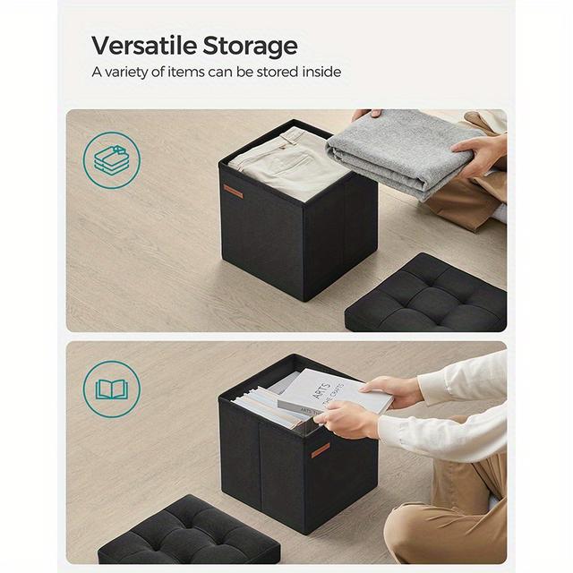 TEMU For Christmas Home Decor Songmics Storage Ottoman, Cube Ottoman With Storage, Foldable Small Ottoman Foot Rest, 11.8 Inches Foot Stool, To 286 Lb, Ink Black