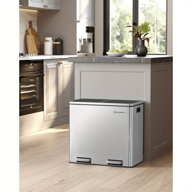 TEMU Songmics Garbage Can, 12.6 Gallon Garbage Bin With Soft-close , 2 X 6.3 Gallon (2 X 24l) Trash Can, Pedals, And Inner Buckets For Kitchen