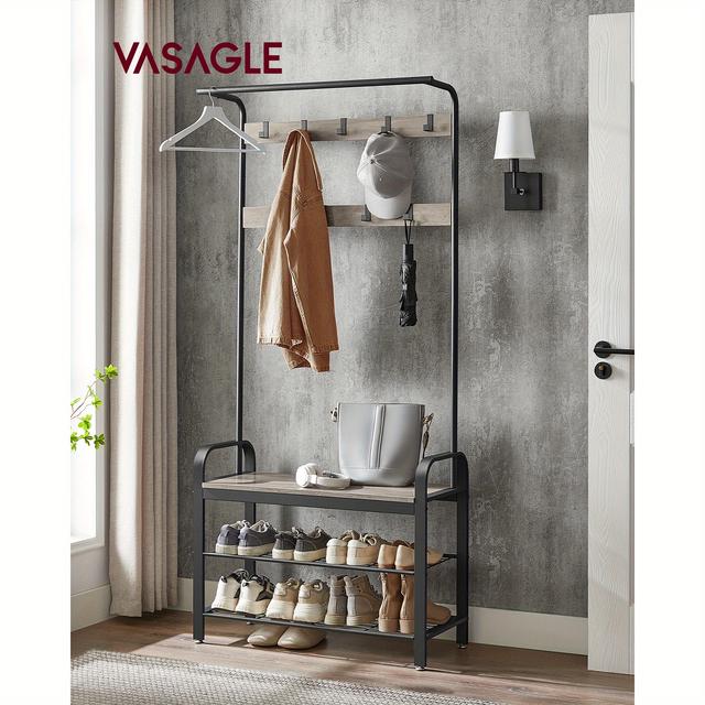 TEMU For Christmas Home Decor 4-in-1 Stainless Steel Entryway Organizer - Coat Rack, Shoe Bench & Hall Tree With Metal Tubes