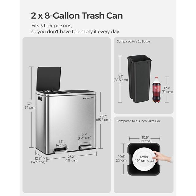 TEMU Songmics Kitchen Trash Can Black