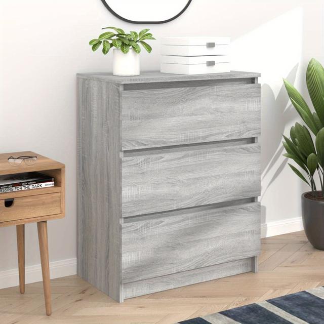 TEMU Grey Sideboard - Storage Cabinet In Wood With 3 Drawers - Ideal For Living Room, Bedroom, And Office