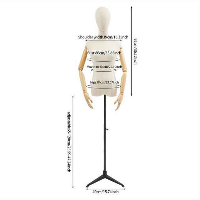 TEMU Mannequin Femme Demi-Corps - Triangle Noir, Mannequin Couturière, Plastique, Métal, Noir, Couleur Bois