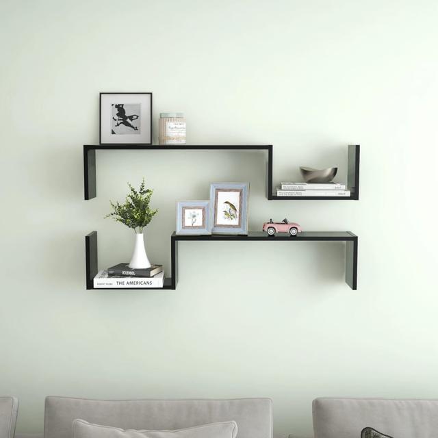 TEMU 2x Wall Shelves Room Bedroom Furniture Set Wall-mounted Floating Hanging Wall Display Shelf Wall Rack Set Chipboard Black