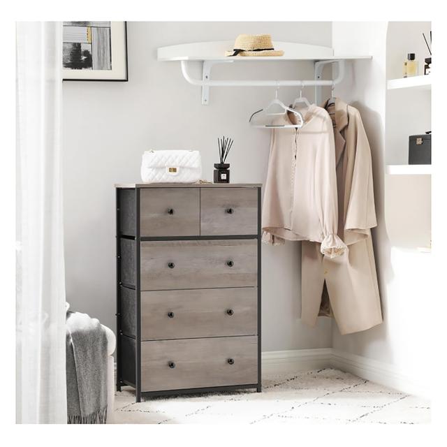 TEMU Songmics Drawer Dresser, For Living Room, Storage Dresser Tower With 5 Fabric Drawers, Dresser Unit, Hallway, Nursery, Heather And