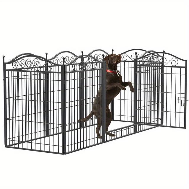 TEMU 8 Panels Metal Module Large Indoor Outdoor Heavy Duty Dog 80cm High Pen Pet Run Playpen Garden Puppy Play Exercise Fence For Small Medium Dogs Cat Rabbit