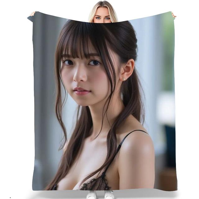 TEMU トな女性ポートレートデザインのソフト&快適オール毛布 - 伝統的なスタイルのホワイト ホームオフィスデコレーション、洗濯機対応 コージースロー スターファンのための高品質ファ