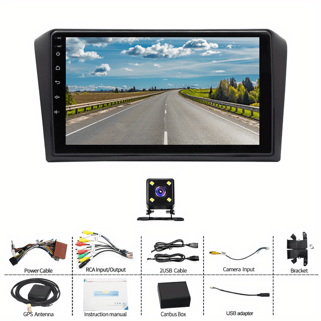 TEMU 9in Android 13 Car Stereo Gps Navigation 2+32g For 3 2003-2009 Built-in Android Auto Car Radio With Wifi Fm/rds Swc + Backup Camera, Without Battery