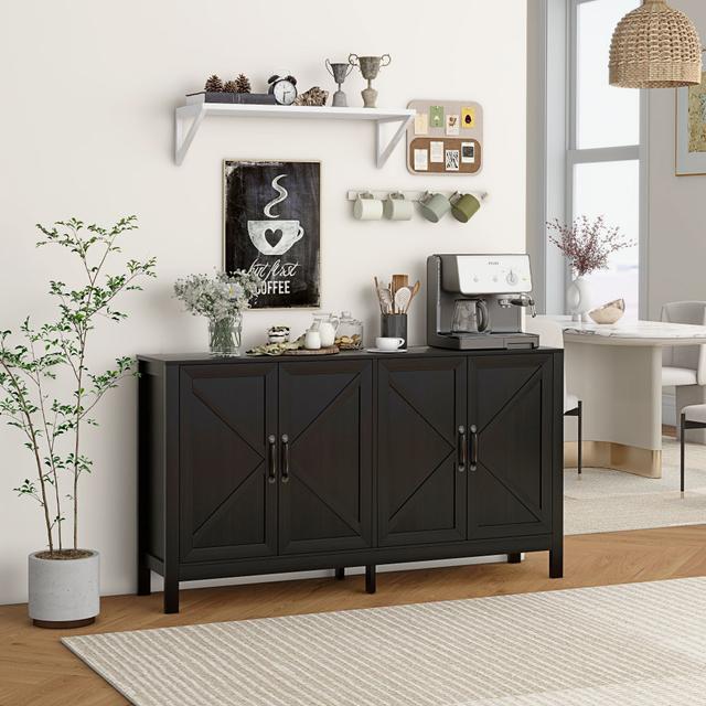 TEMU Homcom Kitchen Storage Cabinet, Sideboard Buffet Cabinet With 4 Barn Doors And Adjustable Shelves,
