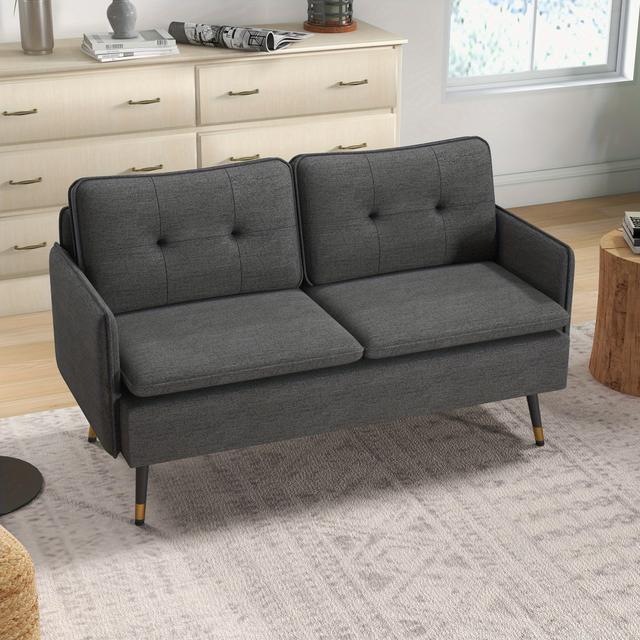 TEMU Homcom 55" Loveseat Sofa For Bedroom, Modern Furniture With Button Tufting, Upholstered Small Couch For Small Space, Dark Grey
