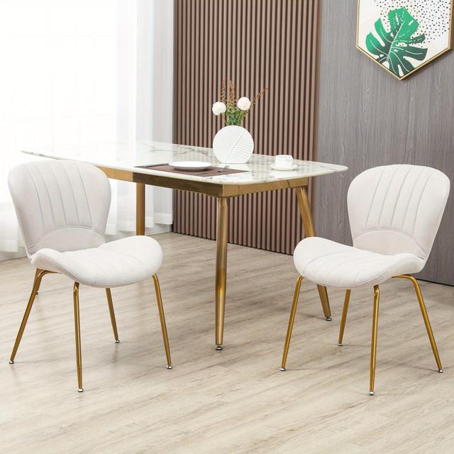 TEMU Homcom Upholstered Dining Chairs Set Of 2, Modern Kitchen Chairs, Armless Accent Chairs With Backrest, Padded Seat And Steel Gold Legs, Cream White