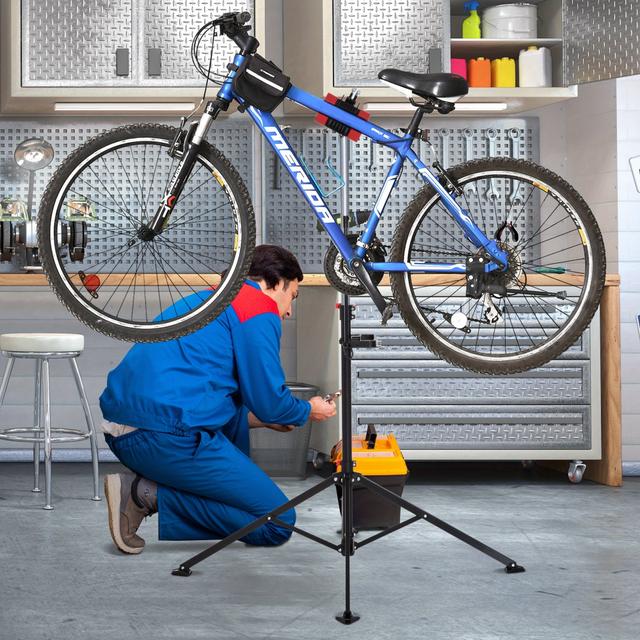 TEMU Homcom Height Adjustable Bike Repair Stand, Foldable Home Bicycle Maintenance Rack Release And Tool Tray