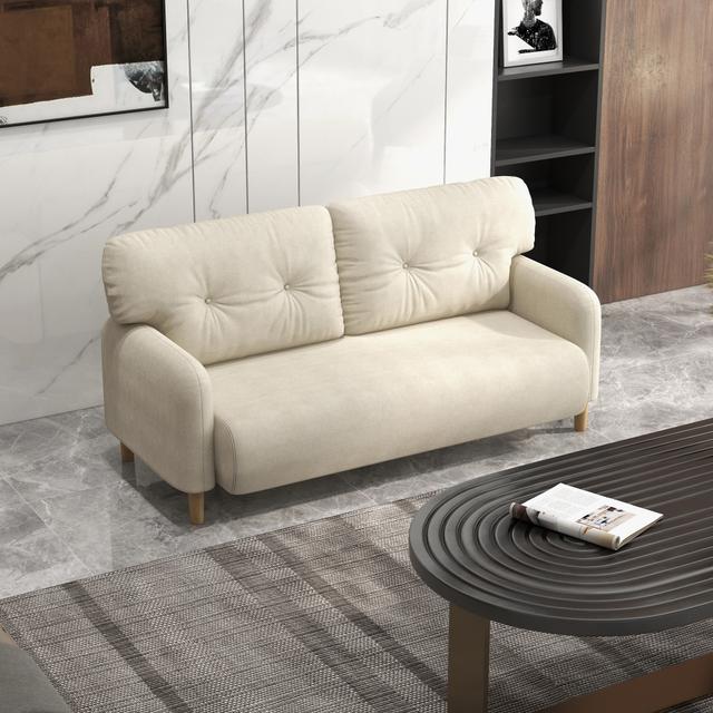 TEMU Homcom 58" Loveseat Sofa For Bedroom, Modern Furniture, Upholstered 2 Seater Couch With 2 Tufted Back Cushions, Solid Wood Frame, Beige