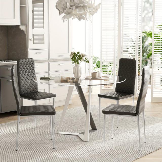 TEMU Homcom Dining Chairs Set Of 4, Modern Kitchen Chairs With Faux Leather Upholstery And Steel Legs For Living Room, Dining Room, Bedroom, Black