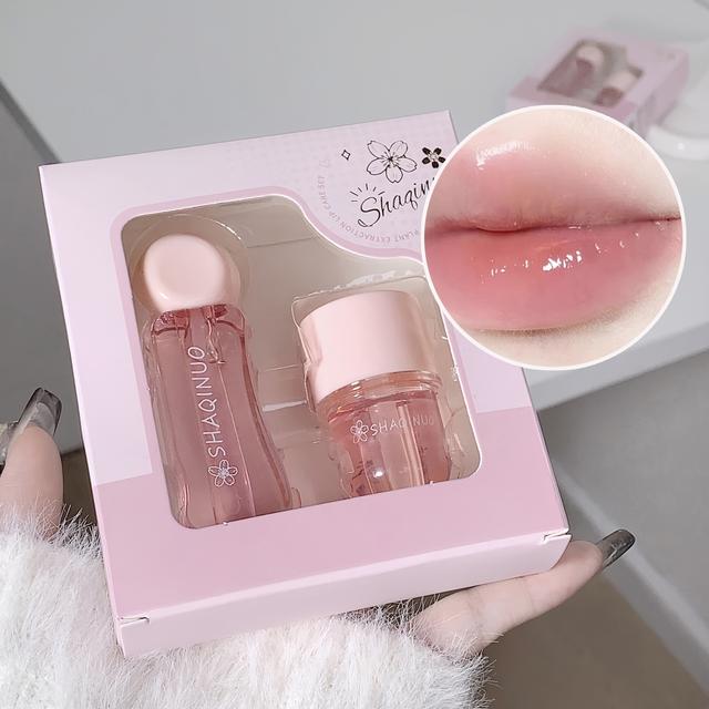 TEMU 2 Zestawy Olejków do Ust, 1 Olejek do Ust i 1 Maska do Ust, Pielęgnacja Ust do Nawilżania i Zapobiegania Suchości i Pękaniu, Maska do Ust do Nocnego Nawilżania Bez Mycia