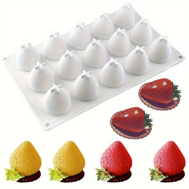 TEMU 1 stuk Aardbeivormige Siliconen Mal voor Mousse & Chocolade - 3D DIY Taartdecoratie Gereedschap, Voedselveilig Materiaal, Perfect voor Desserts & Knutselen, Chocolade Mallen