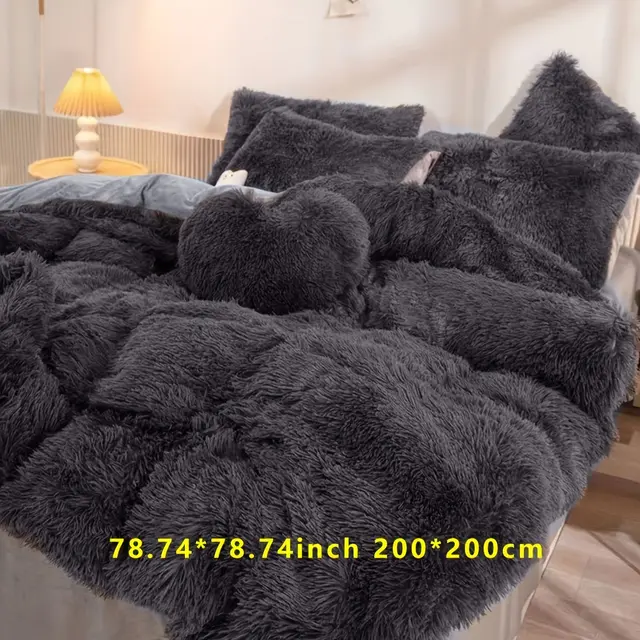 TEMU Zestaw 3 Długich Pluszowych Pokryć na Kołdrę w Jednolitym Kolorze