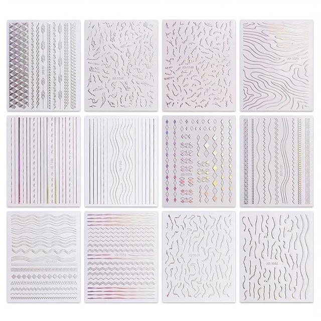 TEMU 12pcs Aurora Glitter Nail Art Stickers - Self-adhesive, Holographic Decals For Sparkling Manicure Designs, Irregular Shapes, Rainbow Theme