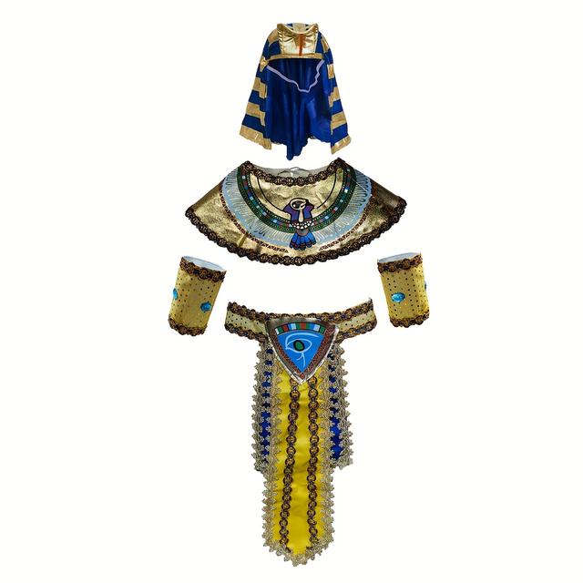 TEMU Carnival New Year Men's Egyptian Costume With Ancient Roman Pharaoh Accessories, Including Hat, Collar, Belt, Wristbands, For Christmas Party And Festive Role-playing.