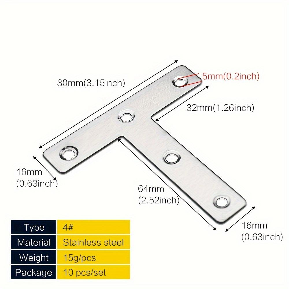 TEMU 10pcs Braces T Bracket Connector 40//80mm(1.6/2/2.4/3.2inch) Flat Mending Plates Fixing Repair Plates For Furniture, Silvery