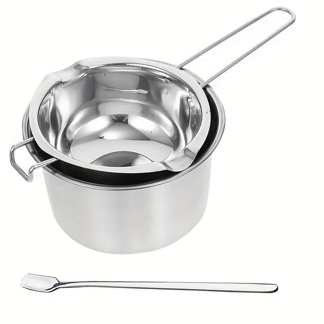 TEMU A Set Of 3 Stainless Steel Double , Including A 400ml Pot, Spoon, And Handle - Suitable For Chocolate, Candy, Wax, Butter, And Oil - Compatible With Stoves, Induction Cookers, And Ovens - Easy To