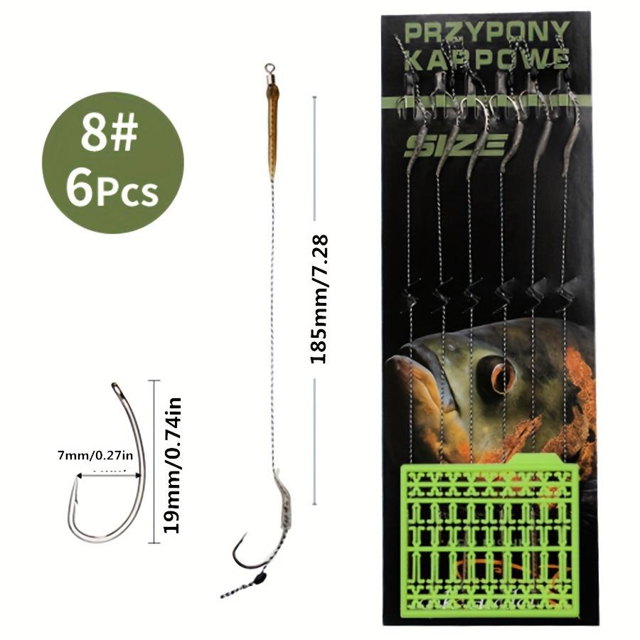 TEMU Ftk 18.5cm/7.28inch 6pcs Leader Carp Fishing Hooks Hair Equipment With Line 30-60lb 2/4/6/8 # Europe Feeder Group Carp Hook Accessories